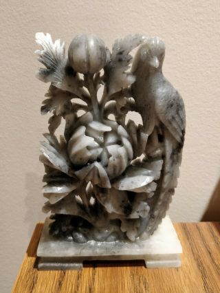 5.  5 " Chinese Hand Carved Soap Stone Bird And Flowers