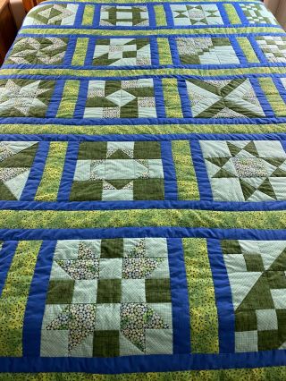 Handmade Hand Quilted Sampler Quilt Signed Dated 75 " X 90 "