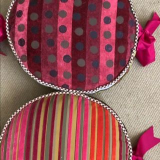 Mackenzie - Childs Set Of 2 Courtly Check Pink Ribbon Velvet Neiman Marcus Pillows