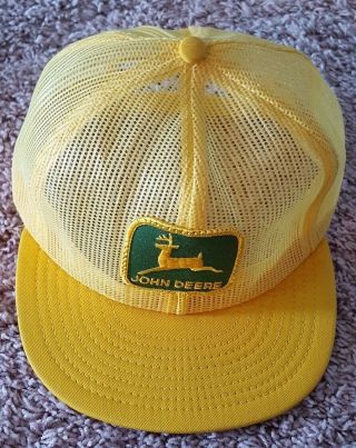 Vintage John Deere Yellow Mesh Snapback Trucker Farmer Hat Cap Patch Louisville