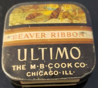 Vintage Beaver Typewriter Ribbon Tin Ultimo The M B Cook Co,  Great Graphics