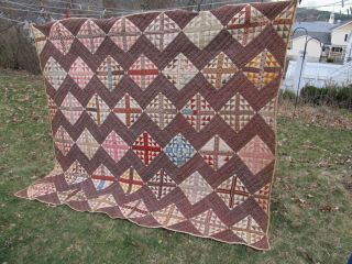 Folksy Antique England Patchwork Quilt,  Early Fabrics,  Mid - Late 1800 