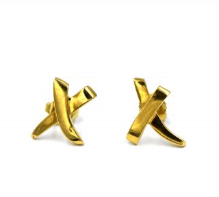 Vintage Tiffany & Co Paloma Picasso " X " Earrings 18k Yellow Gold Designer Signed