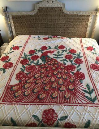Vintage Chenille Peacock Bedspread/coverlet