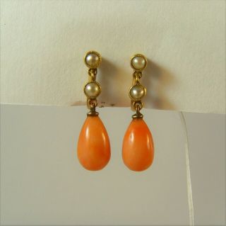 Antique Victorian 15ct Gold Coral And Pearl Earrings