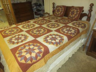Handmade Southwestern Star Design Cotton Reversible Quilt - - 78 " X 78 ",  2 Pillows