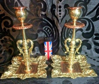 Pair Antique Brass & Copper Candlesticks Candle Holders Arts & Crafts