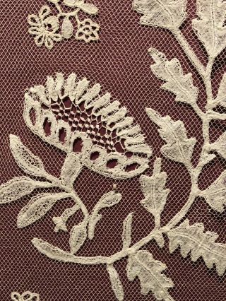 19th C.  Stole Unusual English Honiton Bobbin Lace Applique On Net Costume Collect
