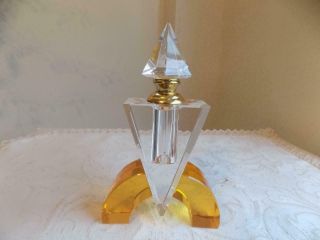 Art Deco Style Stunning Gold & White Heavy Glass Rocket Shaped Perfume Bottle