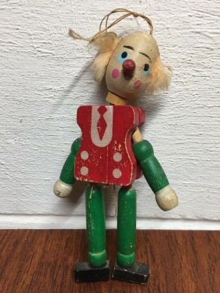 Vintage Japan Japanese Wooden Doll Clown Toy