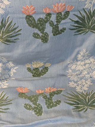 Vintage Bates Bedspread Desert Cactus Western Print Blue Background Eames Era