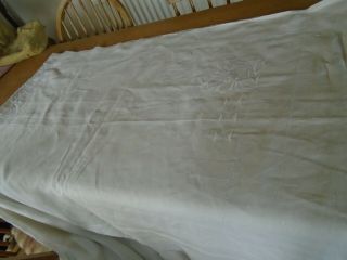 Large Antique Hand Embroidered Irish Linen Top Sheet