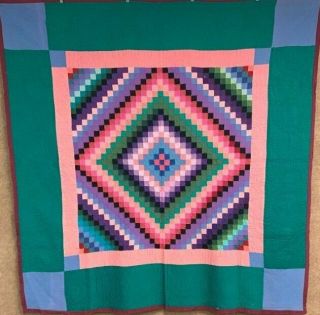 Pa Amish Vintage Sunshine Shadow Quilt Green Border Lush Feather Quilting