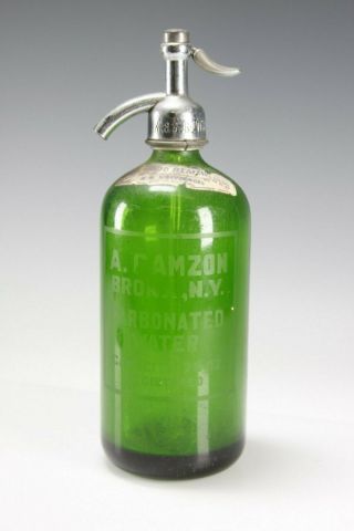 Vintage Good Health Green Glass Soda Syphon Seltzer Bottle Bronx Ny 26 Oz