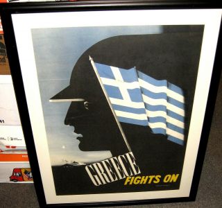 Greece Fights On 1942 Ww Ii Poster By E Mcknight Kauffer Framed/matted