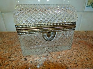 Vintage Cut Crystal Jewelry Box Casket Diamond Point W Ormolu