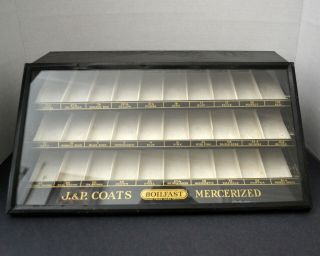 Really Vintage J & P Coats Thread Spool Counter Display Case,  Metal & Glass