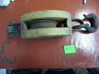 Vintage Block And Tackle Madesco Products,  Easton Pa Single Pulley Wood Metal 4
