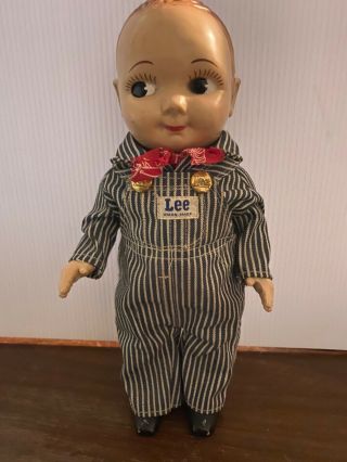 Vintage Buddy Lee Doll.  Union Made Denim Overalls Missing Hat 1950s.  Composition