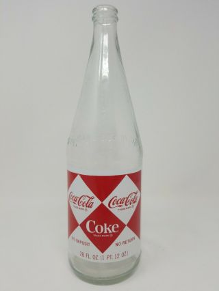 Vintage Coca Cola Red White Diamond Checkered Glass Bottle 28 Fl Oz