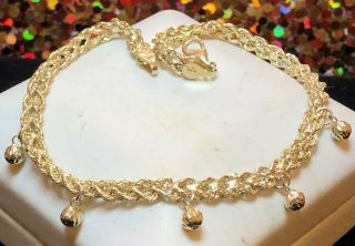 Vintage Estate 10k Gold Ankle Bracelet Dangle Charm Gold Balls Made In Peru