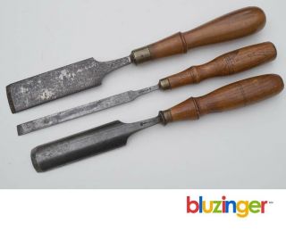 (3) Antique W.  Butcher Cast Steel Woodworking Chisels / Gouges
