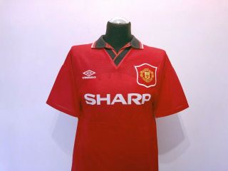 CANTONA 7 Manchester United Vintage Umbro Home Football Shirt 1994/96 (M) 3