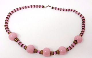 Vintage Venetian Glass Pink Trade Bead Necklace