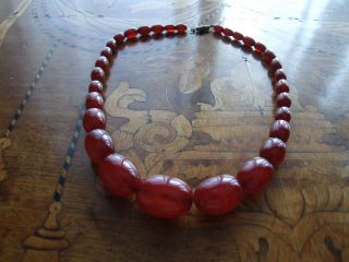 Antique Deco Bakelite Cherry Amber Beads Necklace