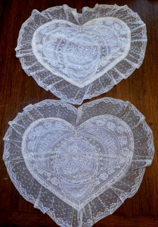 Pair Antique French Normandy Heart Shape Pillow Covers