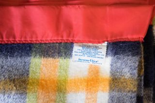 Stevens - Utica Red Blue Plaid Acrylic Blanket 72 X 90 Made In Usa Nylon Trim Vtg