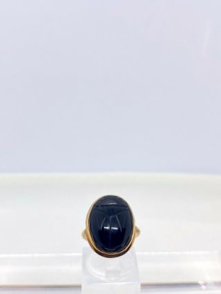 Vintage 14k Yellow Gold Carved Black Onyx Scarab Ring