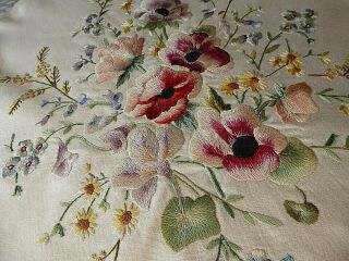Vintage Hand Embroidered Picture Panel - Exquisite Floral Bouquet - Quality Work