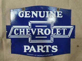 Chevrolet Parts 2 Sided Vintage Porcelain Sign 24 X 18 Inches