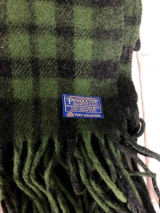 Pendleton Usa Vintage Green Black Stadium Blanket Throw 67 X 52 Virgin Wool Ecu