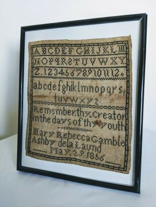 Primitive Antique Alphabet Sampler Cross Stitch Framed Early - Mid 1800 