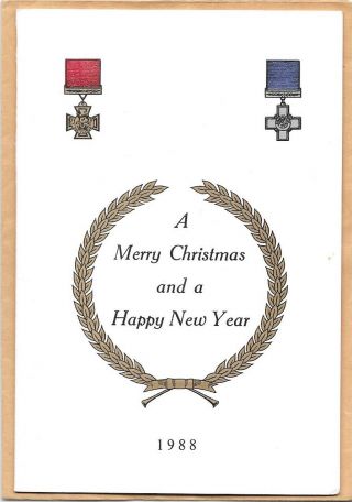 Victoria Cross & George Cross Assn Christmas Card 1988 Signed Godfrey Place