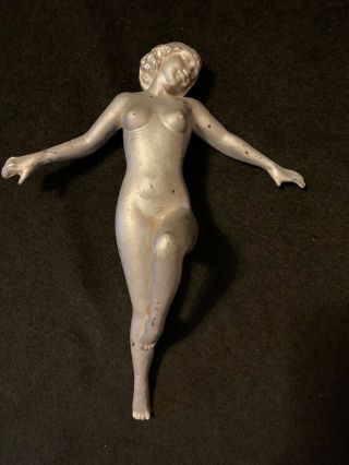Vtg Cast Iron Nude Naked Woman Art Nouveau Figure Door Knocker Hood Ornament