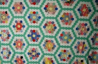 WELL PIECED XL 30 ' s Flower Garden Antique Quilt Top VINTAGE NOVELTY PRINTS 2