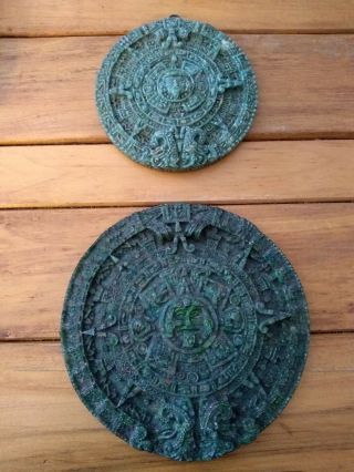 Mayan Calender Wall Plaque Lovely Green Stone? Natural Aztec Sun Stones