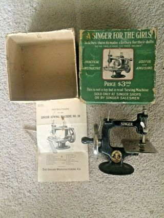 1910 Antique Singer 20 Toy Sewing Machine Vintage Cast Iron With Box