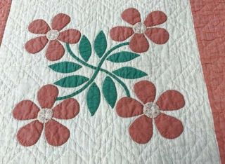 Country Pink c 30s Floral Applique TABLE Quilt Runner 71 x 17 1/2 3