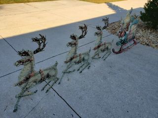 Vintage Christmas Outdoor Yard Decorations - Santa And Reindeer - Large Over 3ft