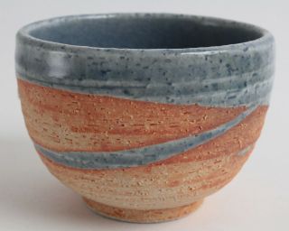 Mino Ware Japanese Pottery Large Bowl Sky Blue On Orange Crackled (matcha/rice)