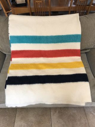 Antique Vintage Hudson’s Hudson Bay Company 4 Point Blanket 4 Stripes 100 Wool
