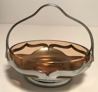 Krome Kraft Farber Bros Brothers Chrome And Amber Glass Condiment Dish Art Deco