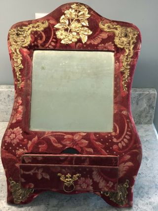 Antique Victorian Red Velvet Mirror With Gold Embellishments