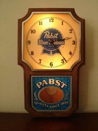 Old Vintage Pabst Blue Ribbon Beer Pendulum Clock Light Sign Good