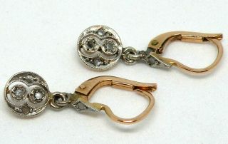 Antique Delicate 18k Gold & Platinum With Diamonds Earrings