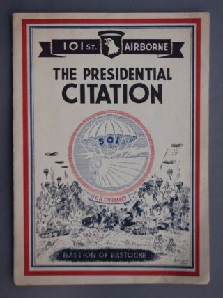 1945 Wwii Presidential Citation 101st Airborne 501st Parachute Regiment Bastogne
